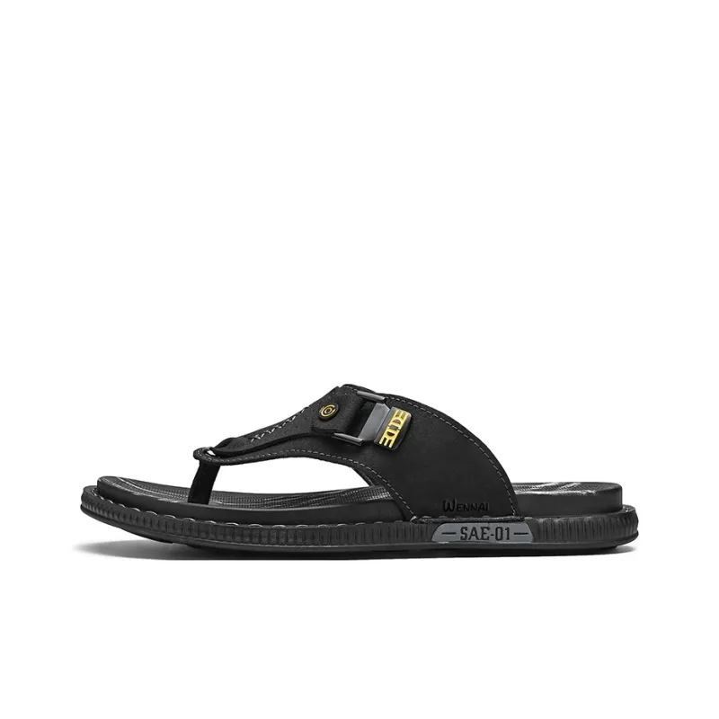 Wen Nai Rubber Sole Abrasion Resistant Slip Resistant Flip Flops Men's Black-0