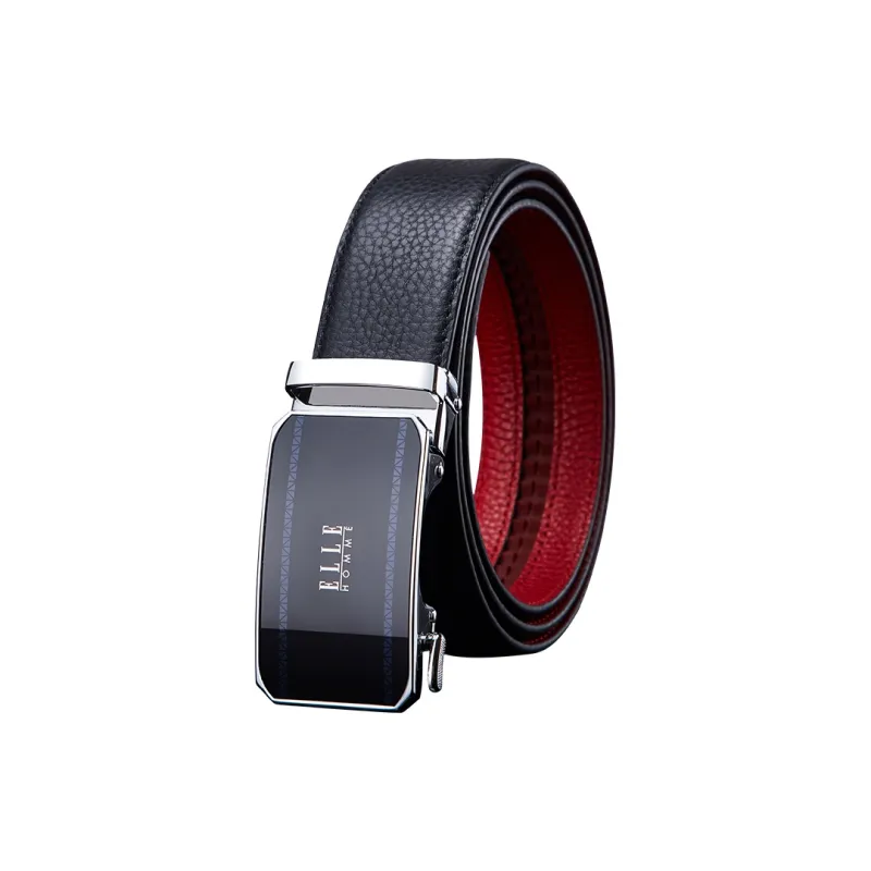 ELLE HOMME Top Grain Cow Leather Belts Men's Gunmetal Width 3.5cm-8