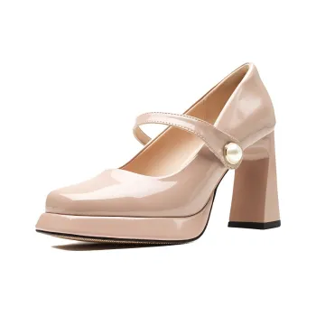GOSO Chunky Heel High Heels 9CM Women's Nude Pink