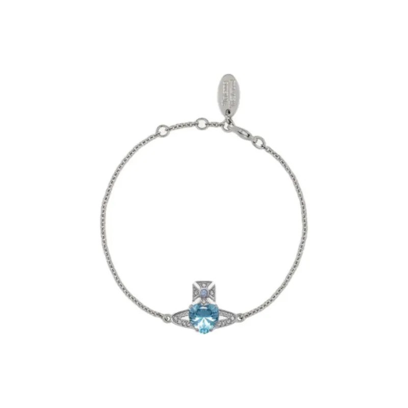 Vivienne Westwood Faux Crystal Saturn Heart Blue Diamond Decoration Bracelet Women's Silver/Blue-0