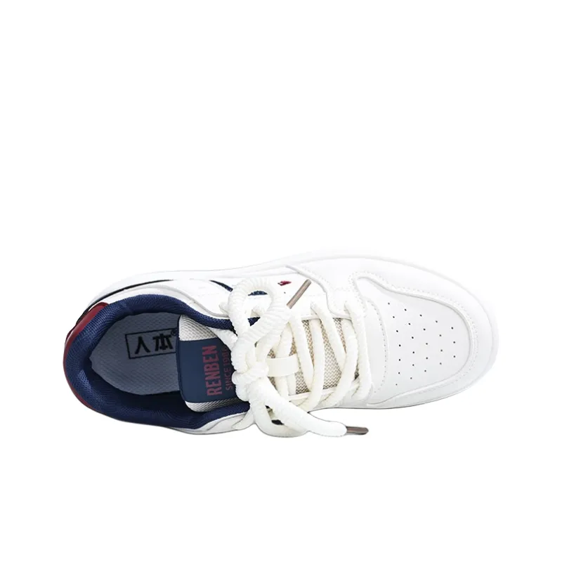 RENBEN Non slip Lightweight Low Top Skateboard Shoes Women's Beige Dark Blue-3
