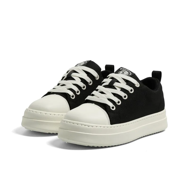 HUANQIU Height Increasing Abrasion Resistant Slip Resistant Low Top Canvas Shoes Men's Black-2