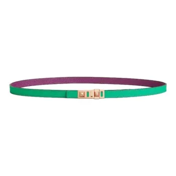 HERMES Calfskin Leather Belts Women's Green Purple Width 1.3CM