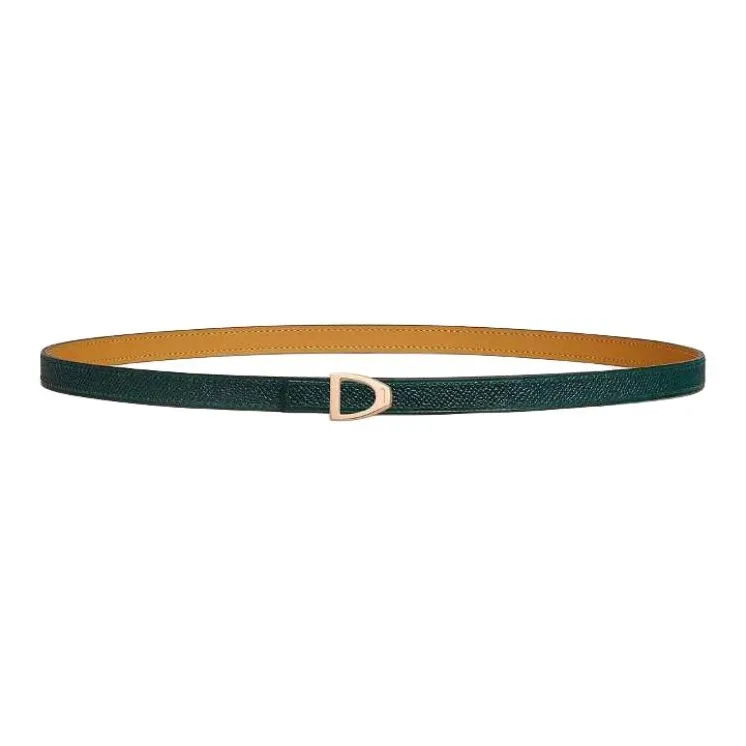 HERMES Calfskin, Metal, Rose Gold Plated Leather Belts Women's Yellow Width 1.3CM-1
