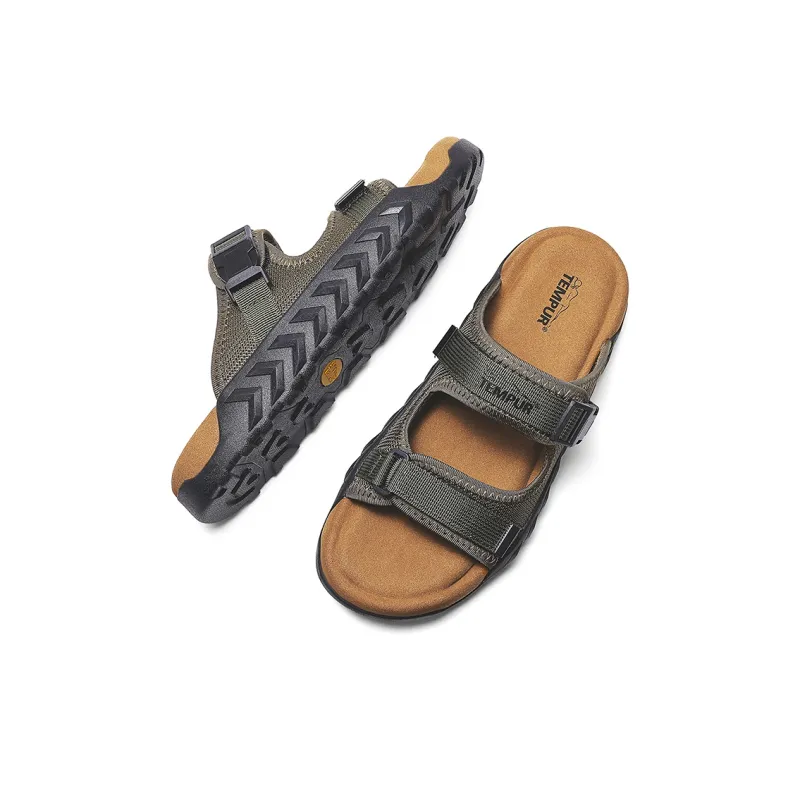TEMPUR Rubber Sole Abrasion Resistant Slide Slippers Men's Green-4