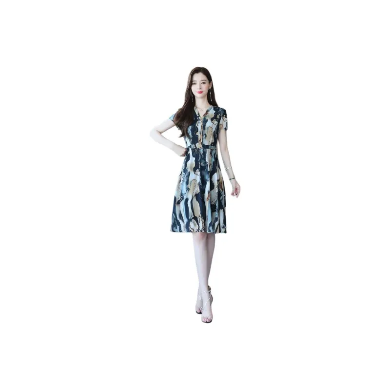 Flowers In Water Short Sleeved Dress Women's-0