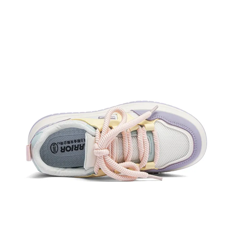 Warrior Anti Slip Wear Resistant Low Top Skateboard Shoes Women's Beige Yellow Purple-3
