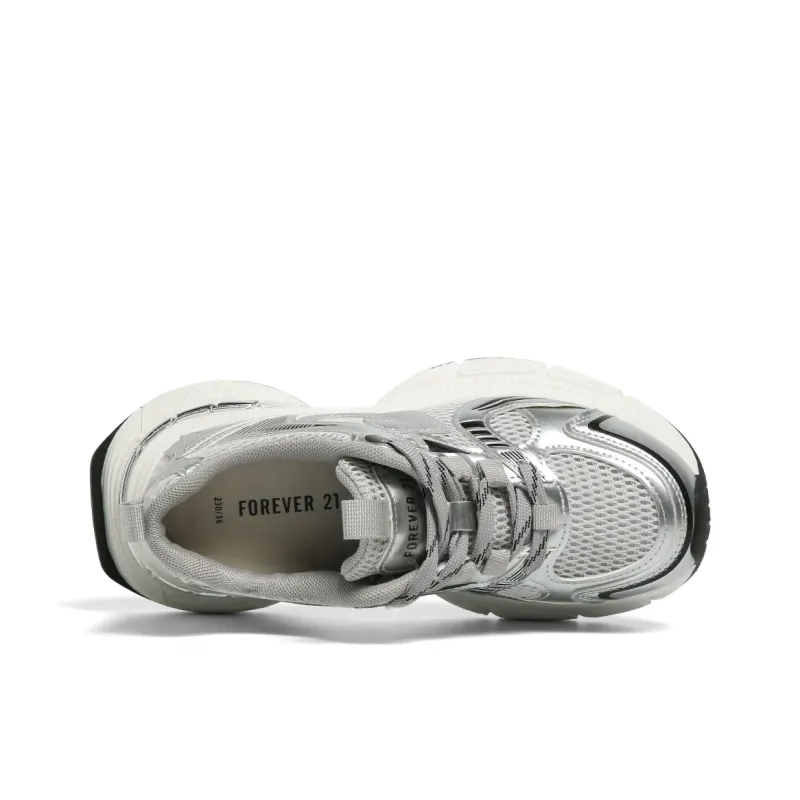 FOREVER 21 Shock Absorbers With Abrasion Resistant And Slip Resistant Properties Low Top Chunky Sneakers Women's Silver-4