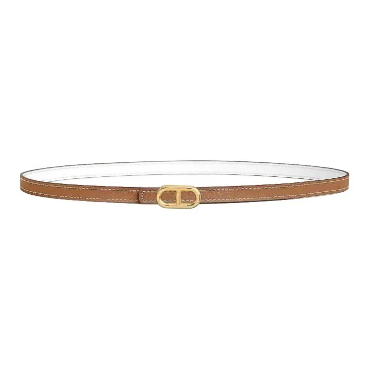HERMES Calfskin, Gold Plated, Leather, Metal Leather Belts Women's White Width 1.3CM-1