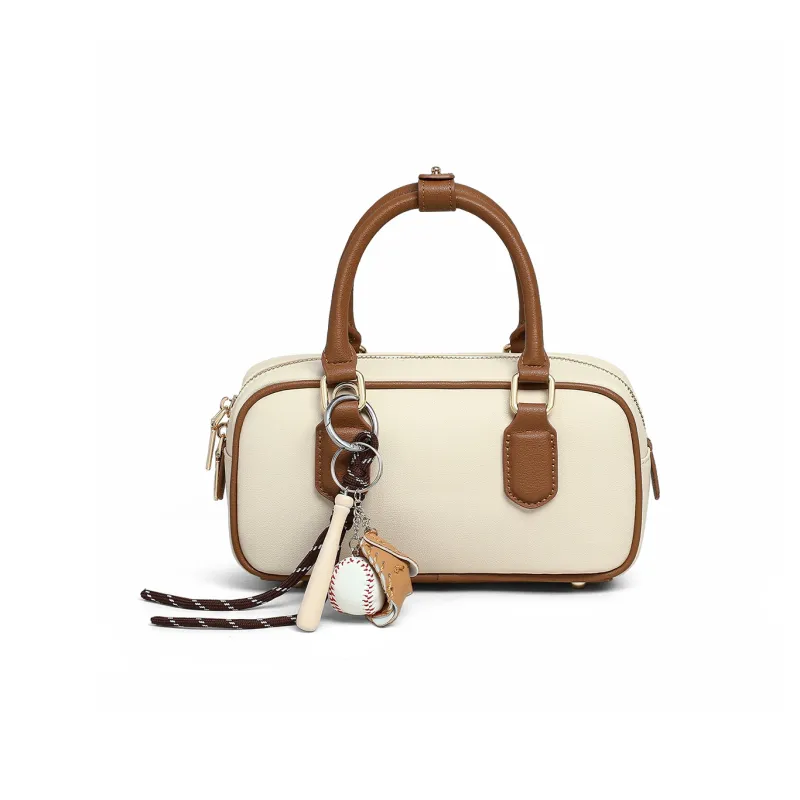 C°BANNER Cow Leather With Synthetic Leather Boston Bag, Handbag, Shoulder Bag, Crossbody Bag Trumpets Women's Ecru-2