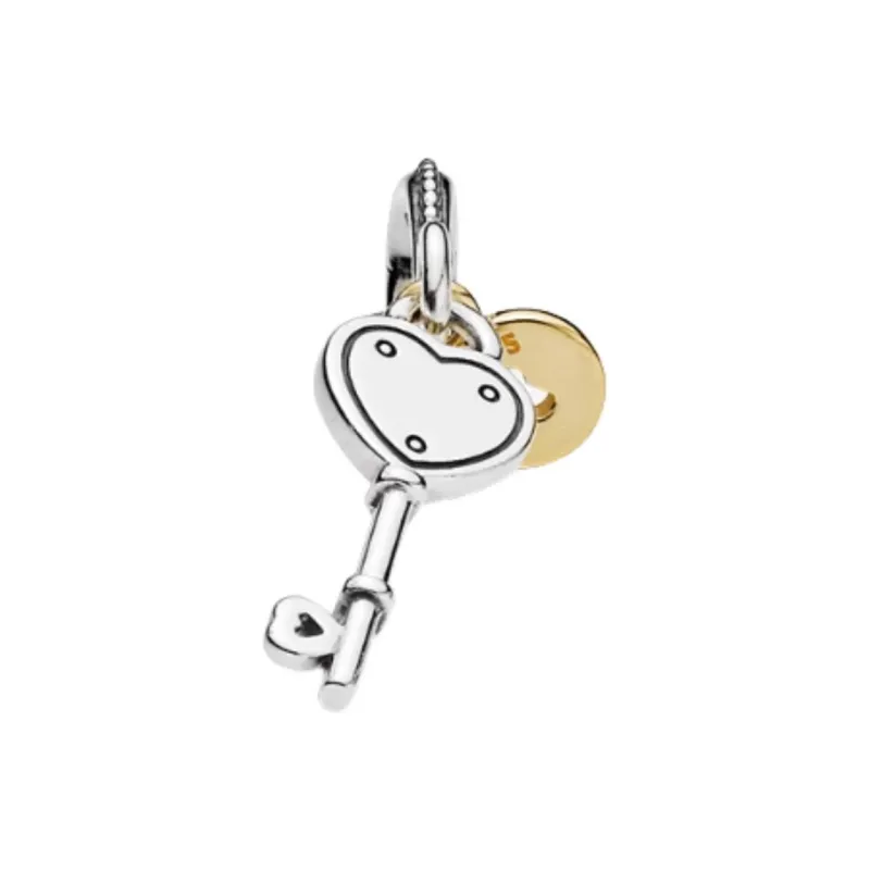 Pandora 925 Sterling Silver With 14K Gold Keychains Unisex Silver-2