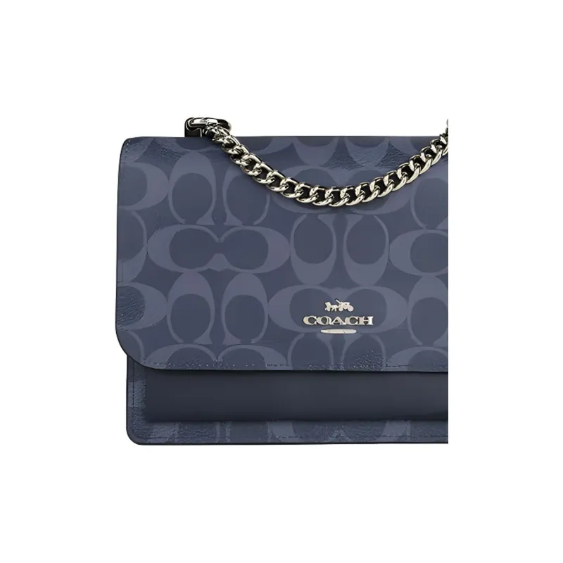 COACH Klare Leather PVC Trunk Bag Crossbody Chain Shoulder Bag Trumpets Women's Blue Monogram-3