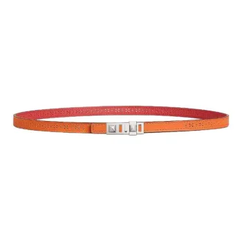 HERMES Calfskin, Palladium Plated, Leather, Metal Leather Belts Women's Orange Width 1.3CM