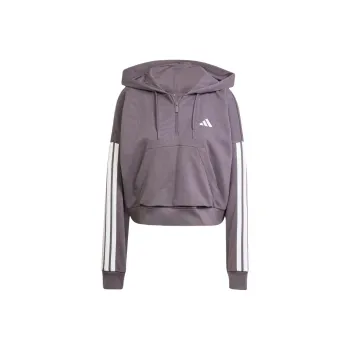 Adidas Essentials 3 Stripes French Terry Quarter Zip Hoodie Grey Strata/White
