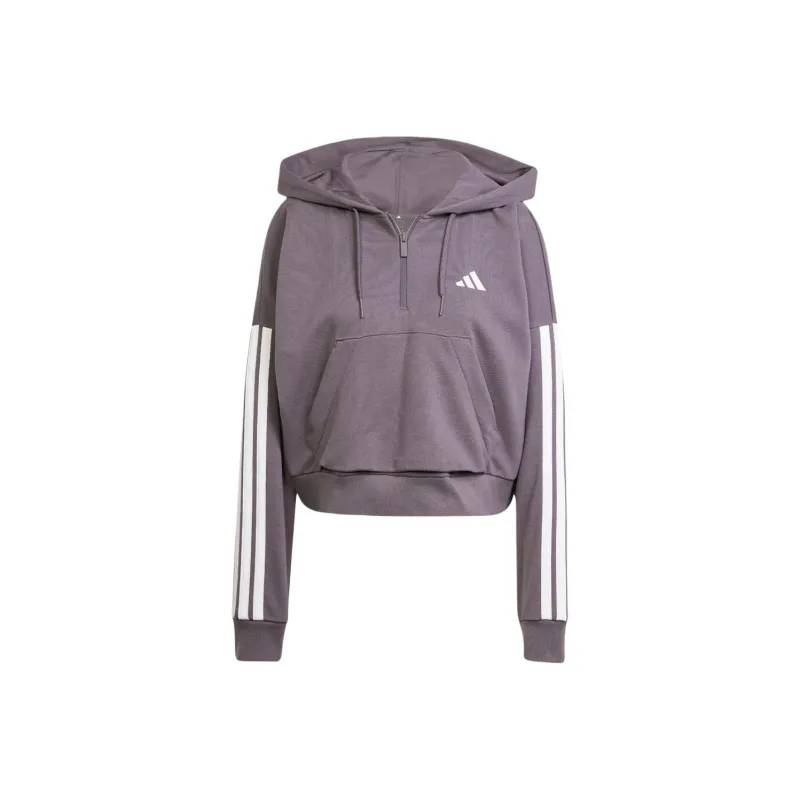 Adidas Essentials 3 Stripes French Terry Quarter Zip Hoodie Grey Strata/White-0