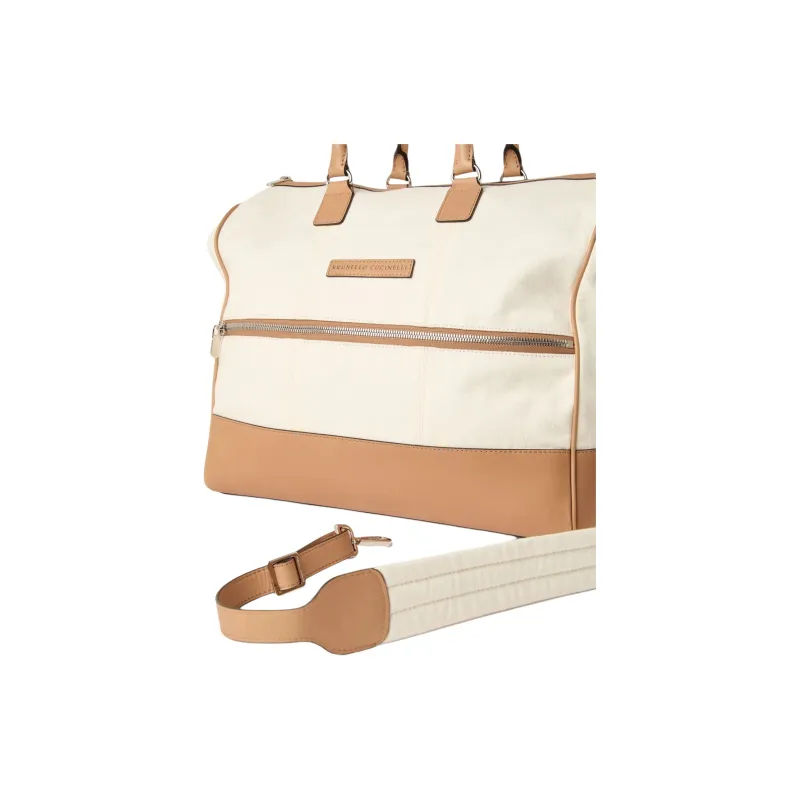 Brunello Cucinelli Cotton One Shoulder Crossbody Handbag, Travel Bag Women's Natural-3