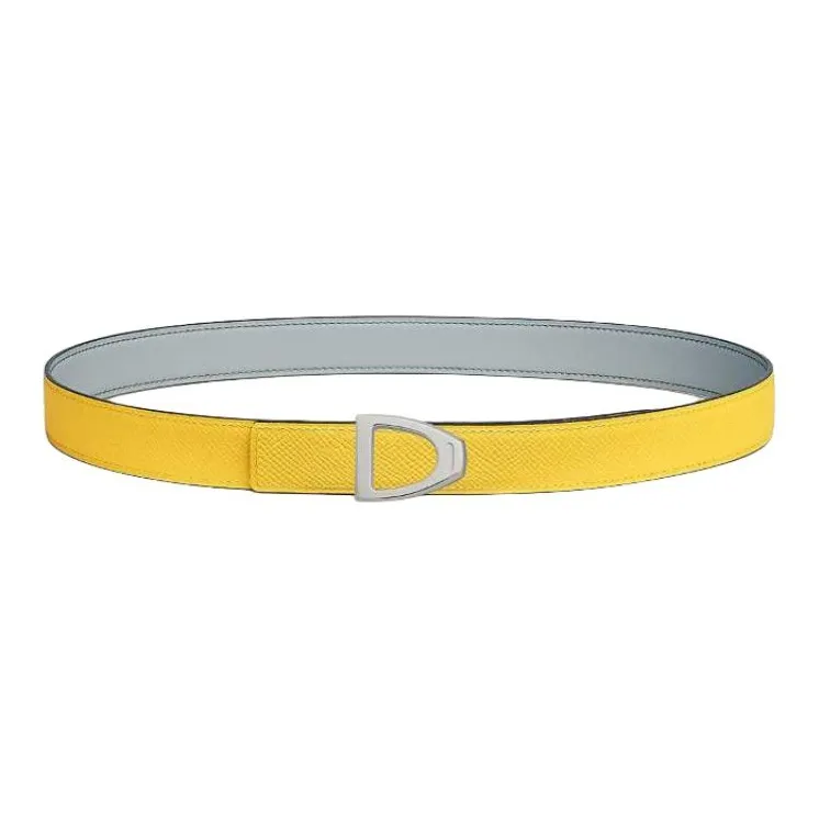 HERMES Stainless Steel, Calfskin, Metal Leather Belts Women's Yellow Width 2.4CM-0