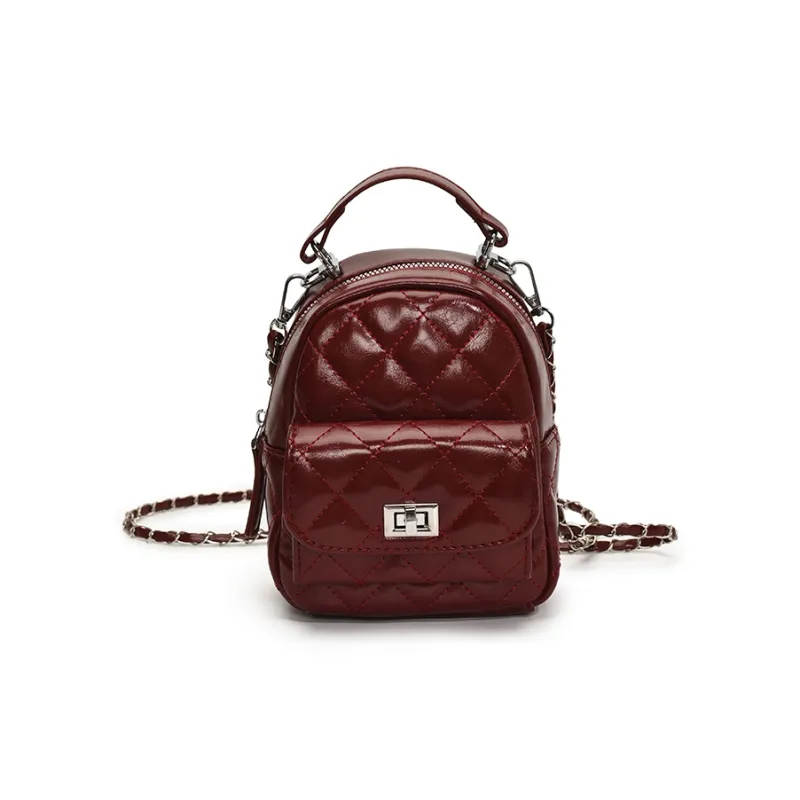 AIBAG PU Backpack Women's Pink/White/Silver/Red/Black-25