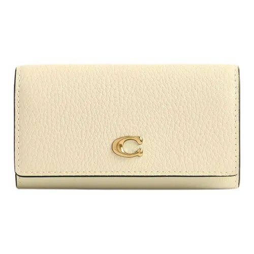 COACH Key Case Leather Key Pouch Mini Women's Moonlight Yellow