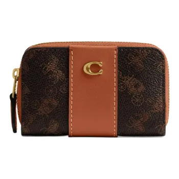 COACH Essential Coated Canvas With Calfskin Card Holder Mini Women's Brass & Black Brown