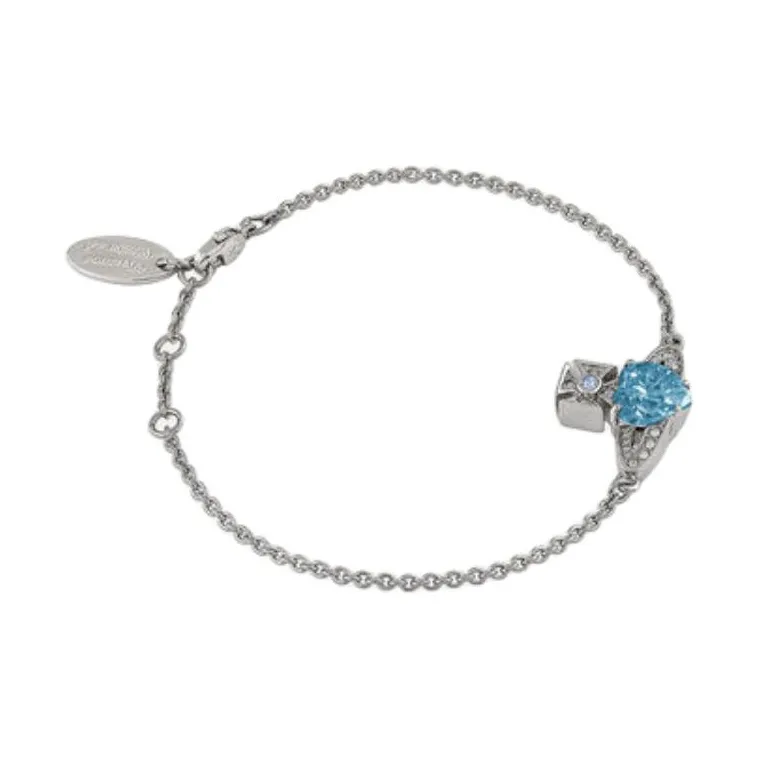 Vivienne Westwood Faux Crystal Saturn Heart Blue Diamond Decoration Bracelet Women's Silver/Blue-1
