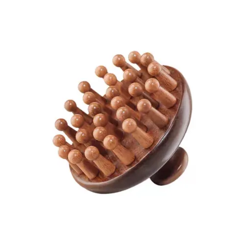 SHITIAN Scalp Therapy Comb With Round Disc Natural Golden Sandalwood Wooden Comb Head Meridian Massage