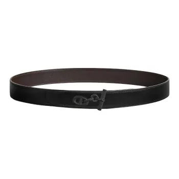 HERMES Calfskin Leather Belts Men's Black/Dark Brown Width 3.2CM