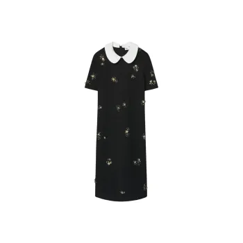 TORY BURCH Embellished Poplin Collar Sweater Dress
