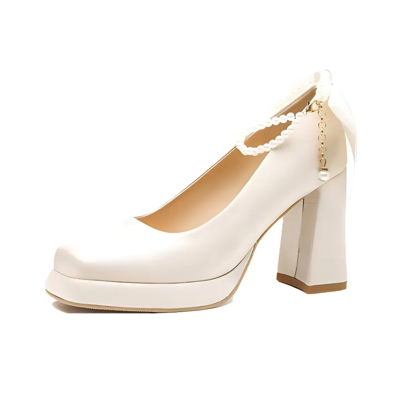 GOSO Chunky Heel High Heels 9CM Women's Champagne-0