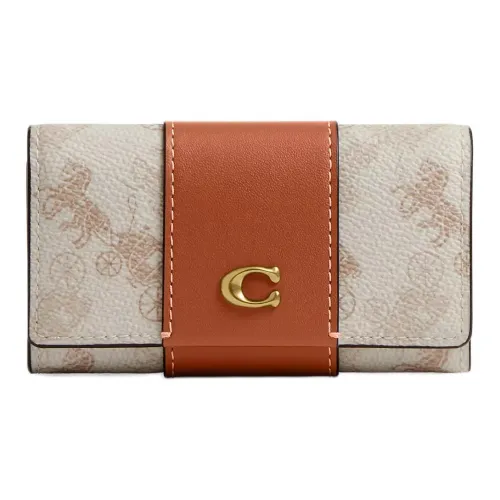 COACH Essential Coated Canvas With Calfskin Key Pouch Mini Women's Brass & Taupe