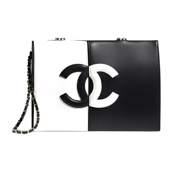CHANEL Sheepskin Clutch Women's Black, White