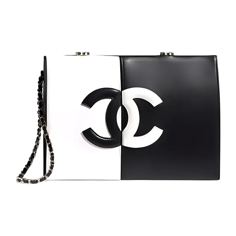 CHANEL Sheepskin Clutch Women's Black, White-0