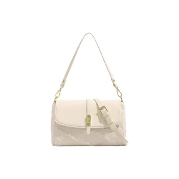 PESASRIE Microfiber Synthetic Leather Crossbody Bag, Shoulder Bag Regular Women's Ecru