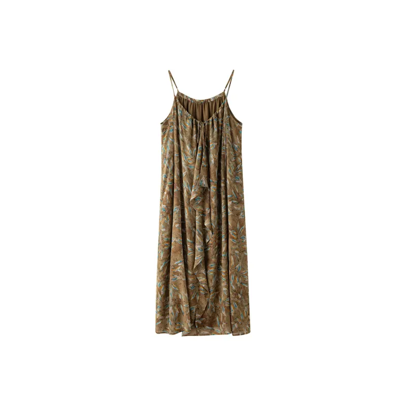 To the west Slip Dresses Women's Yellow Green Fallen Leaves-0