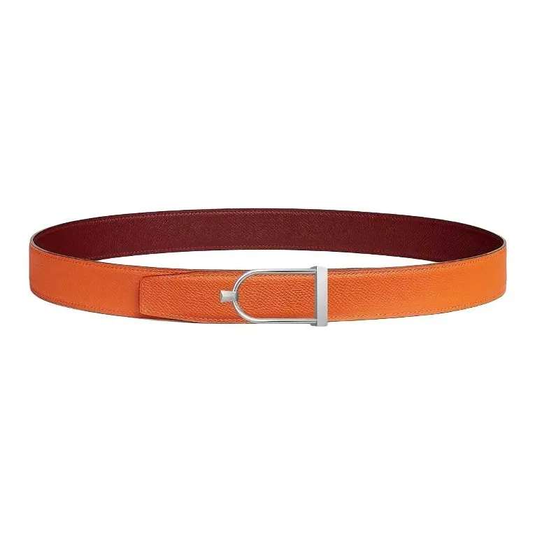 HERMES Leather Belts Men's Red 3.2CM-1