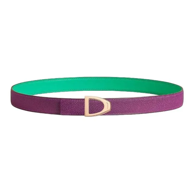 HERMES Calfskin Leather Belts Women's Green/Purple Width 2.4CM-1
