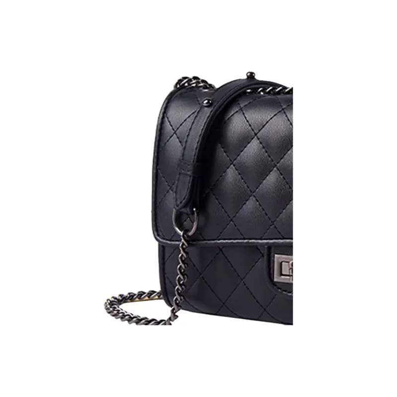 Chearly Kitity Cow Leather Shoulder Bag Small Size Women's Black-4