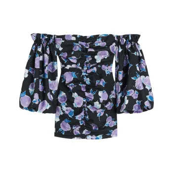 Rotate H&M Crinkle Puff Sleeve Dress Blurry Flower Bougainvillea