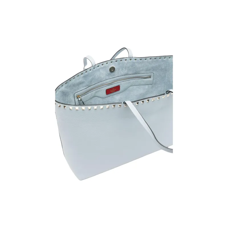 Valentino Rockstud Grain Calfskin Tote Bag, Shopping Bag, Shoulder Bag Women's Light Blue-2