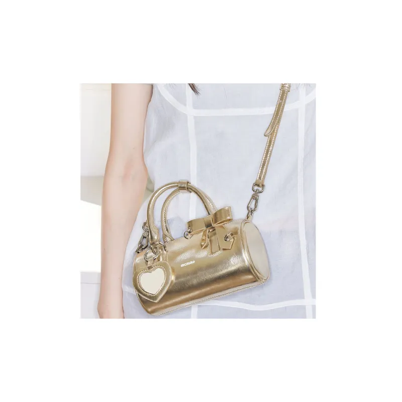 MCMIKO Cow Leather Cylinder Bag Handbag Women's Champagne Gold-3