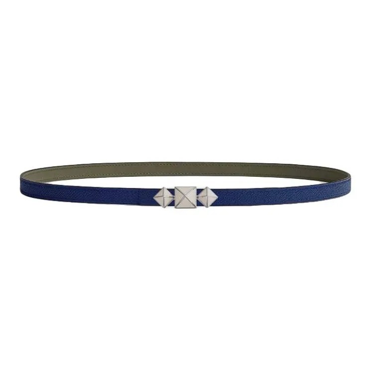 HERMES Calfskin Leather Belts Women's Green/Blue Width 1.3CM-0