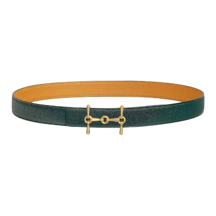HERMES Gold Plated Metal With Calfskin Leather Belts Women's Yellow Width 2.4CM-1