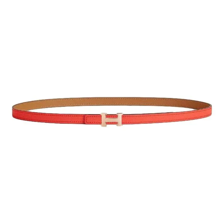 HERMES Calfskin, Metal, Rose Gold Plated Leather Belts Women's Brown Width 1.3CM-1