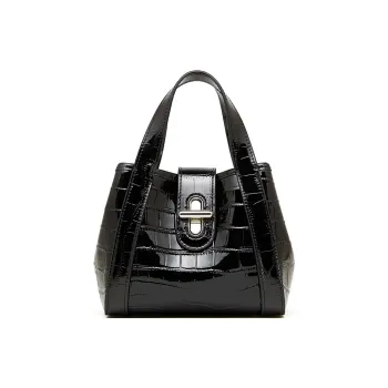 VANDEE Cow Leather Basket Bag Handbag Women's Black/White