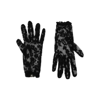 Valentino Metal, Cotton, Polyamide Gloves Women's Black