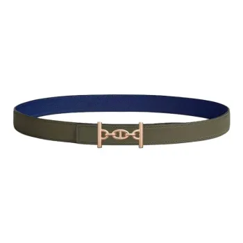 HERMES Calfskin, Rose Gold Plated, Metal Leather Belts Women's Green Width 2.4CM