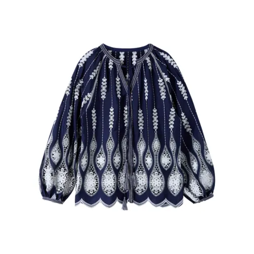 SHUXI Shirt Women's Blue And White Porcelain