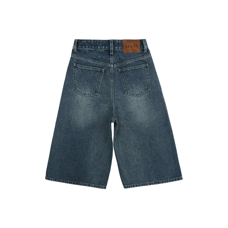 Wen Shan Denim Shorts Women's Vintage Blue Capri Pants-1