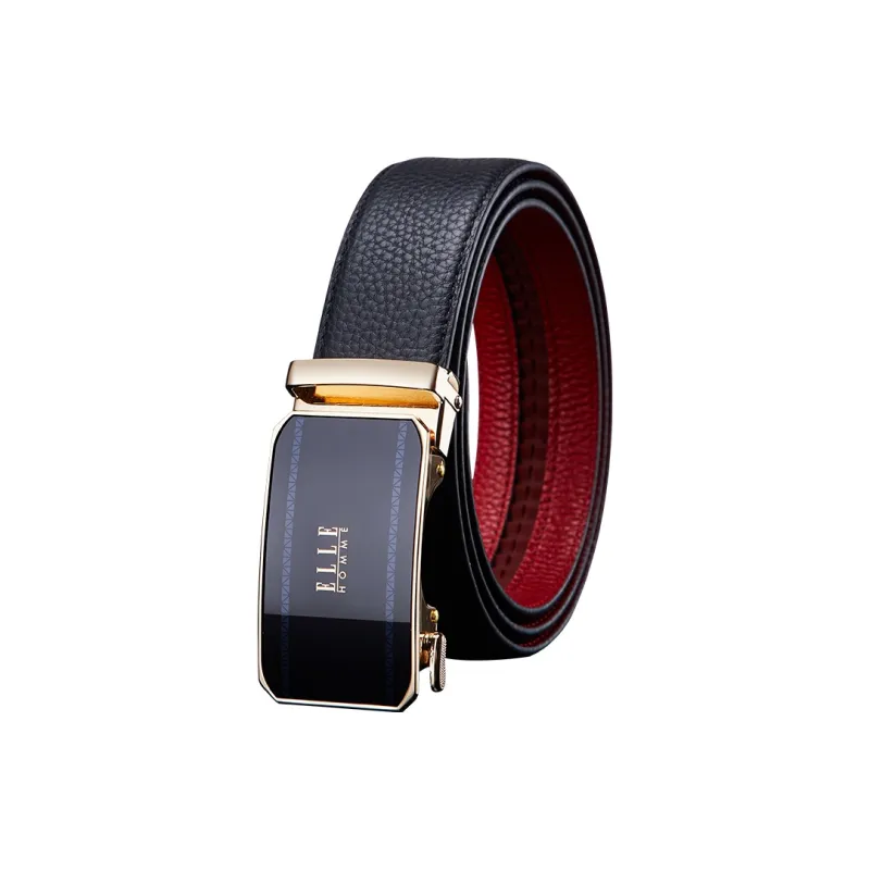 ELLE HOMME Top Grain Cow Leather Belts Men's Gunmetal Width 3.5cm-4