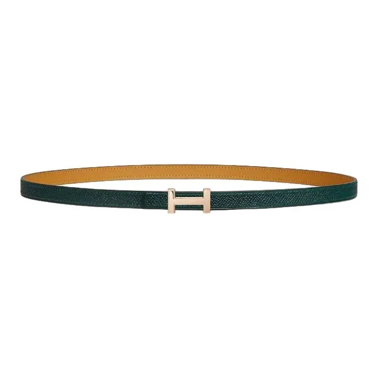 HERMES Calfskin, Rose Gold Tone Plated Leather Belts Women's Brown Width 1.3CM-1